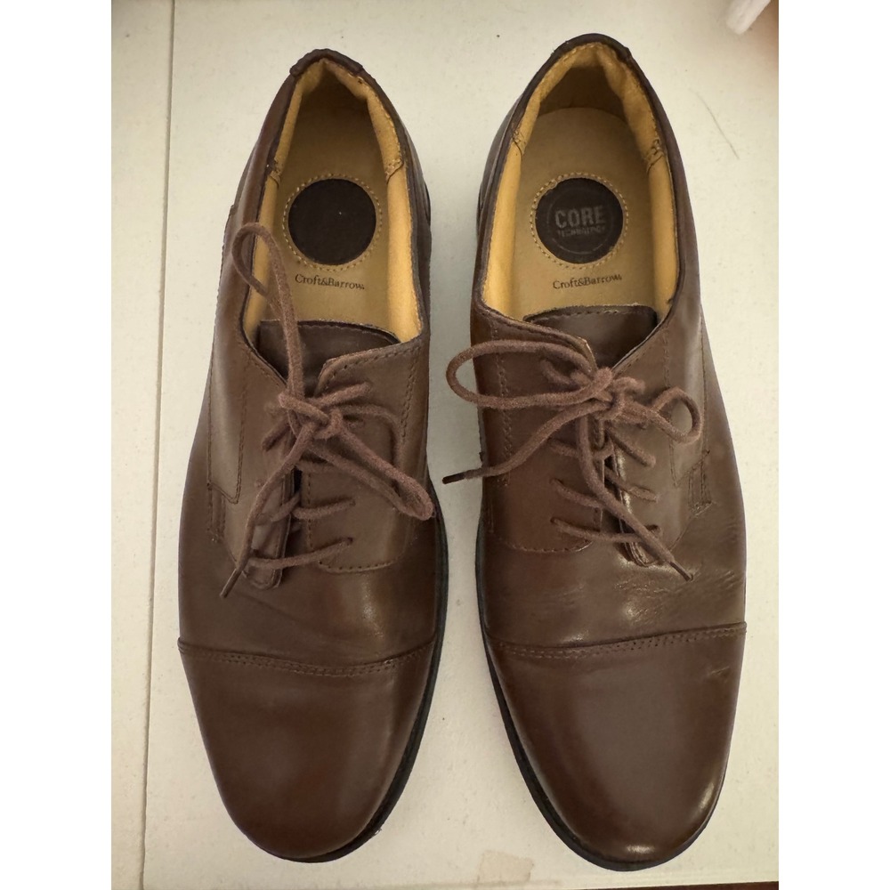 Croft & Barrow Edison Mens Brown Leather Cap Toe Oxford Dress Shoes 10.5 Wide